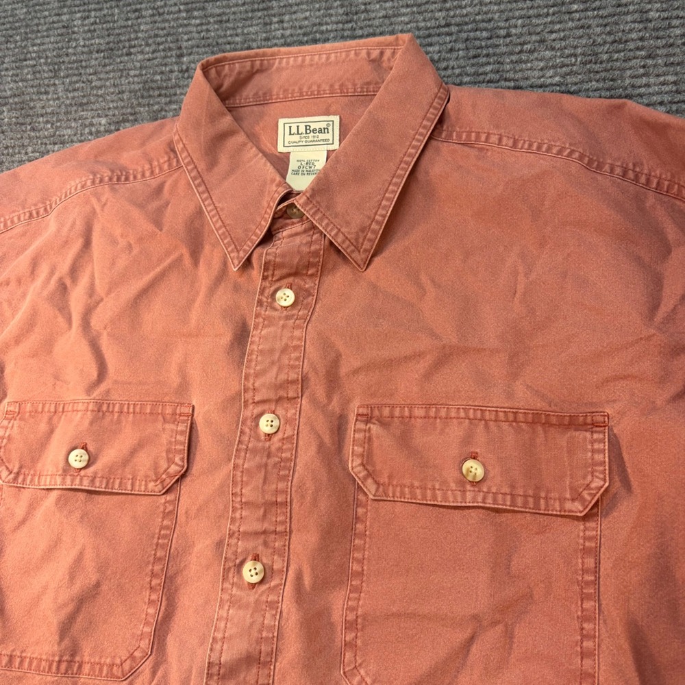 LL Bean Mens Large Regular Salmon Red Cotton Canvas Button Down Shirt 0FCW7